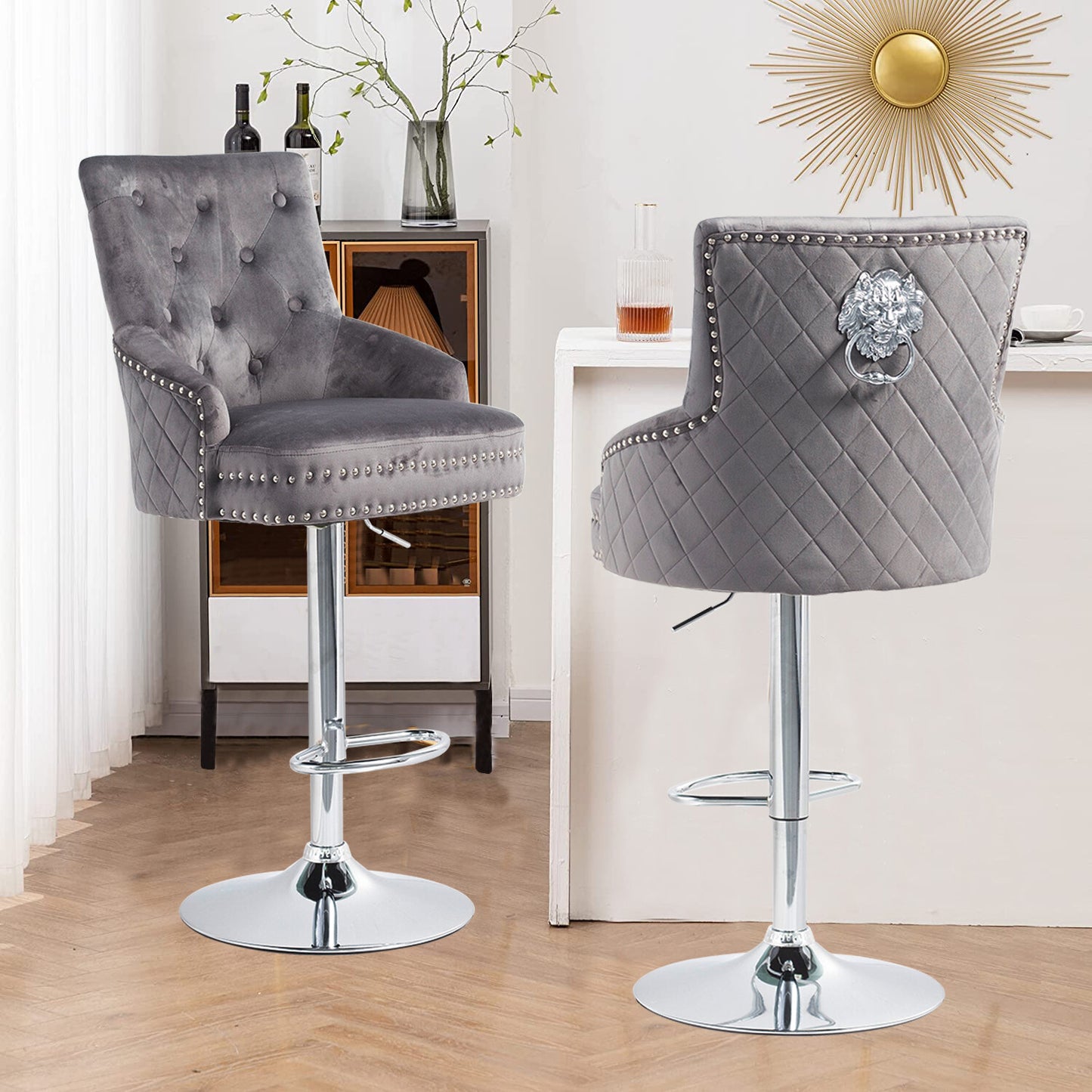 Elegant Swivel Bar Stool Velvet Airlift Counter Height Bar Kitchen Dining Chair - Image 5