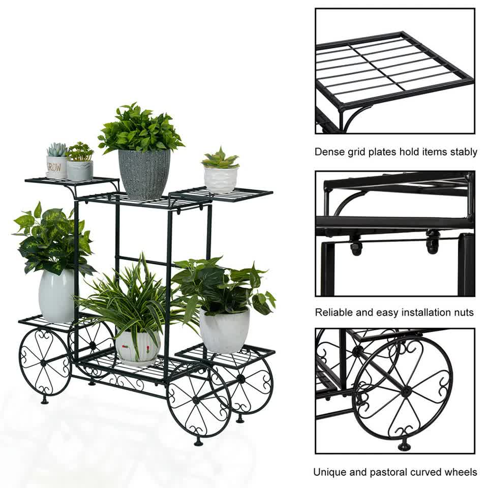 6 Tiers Garden Cart Stand & Flower Pot Plant Holder Display Rack Parisian Style - Image 9