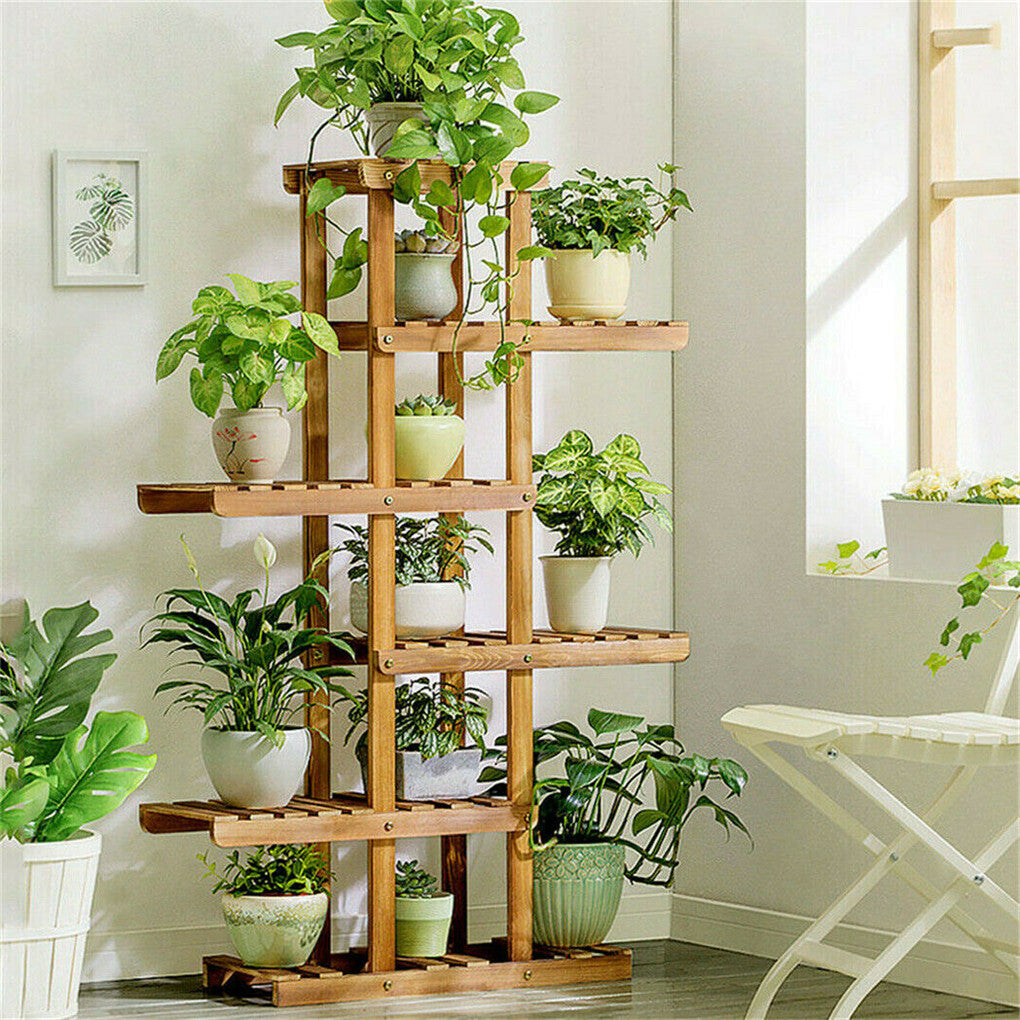 Fin Xxl Carbonized Wood Plant Stand 11 Pots Bonsai Display Shelf Flower Rack Corner - Image 2