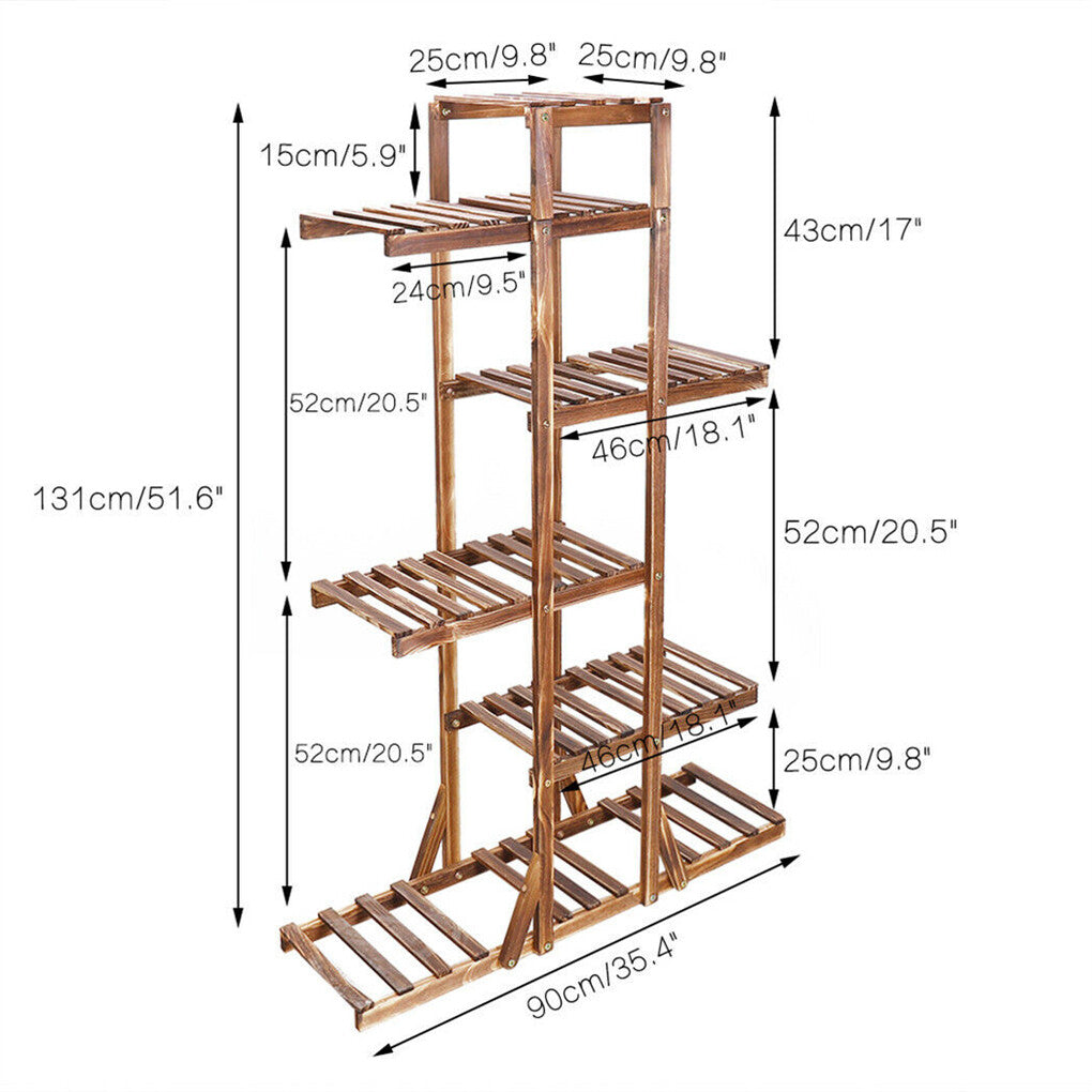 Fin Xxl Carbonized Wood Plant Stand 11 Pots Bonsai Display Shelf Flower Rack Corner - Image 5