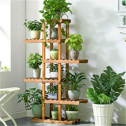 Fin Xxl Carbonized Wood Plant Stand 11 Pots Bonsai Display Shelf Flower Rack Corner - Image 6