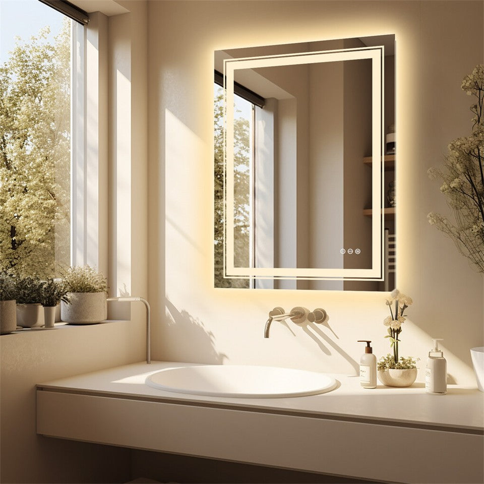 900*700MM Dimmable LED Bathroom Mirror Antifog Wall Mounted Vanity Makeup Mirror - Image 5