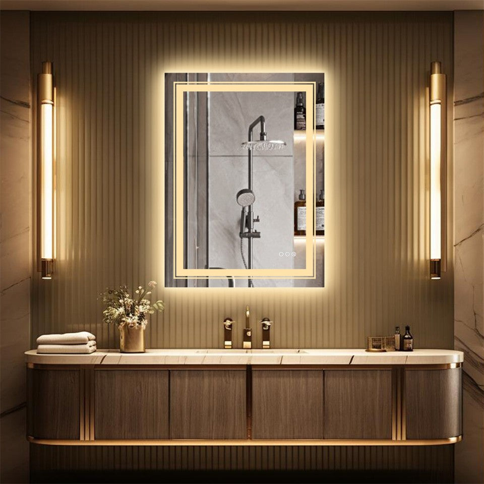 900*700MM Dimmable LED Bathroom Mirror Antifog Wall Mounted Vanity Makeup Mirror - Image 7