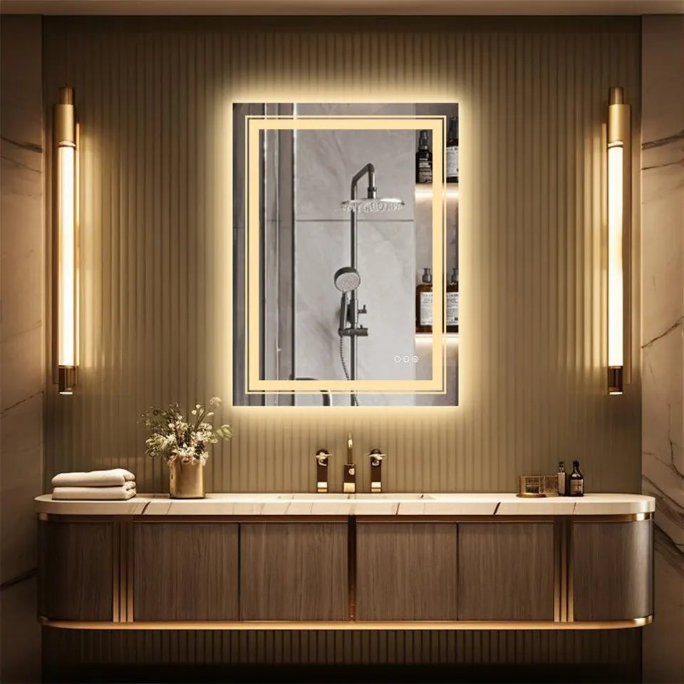 900*700MM Dimmable LED Bathroom Mirror Antifog Wall Mounted Vanity Makeup Mirror - Image 7