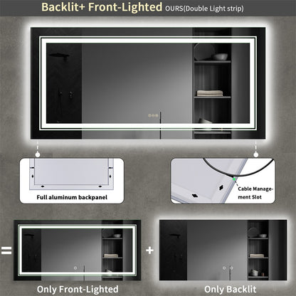 LED Bathroom Mirror Double Light Vanity Makeup Mirror Tall Full-Size Body Mirror 1200*600mm Double LED - Image 7