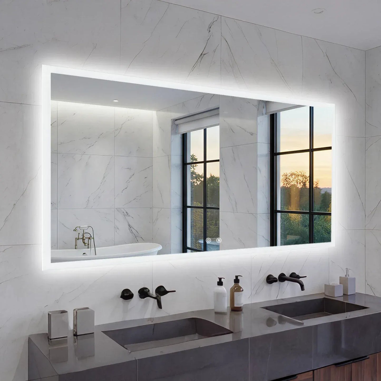 Smart LED Bathroom Mirror Anti-Fog Wall Mounted Vanity Mirror with 3 Color Dimmable Lights Touch Sensor 120x70cm - Image 2