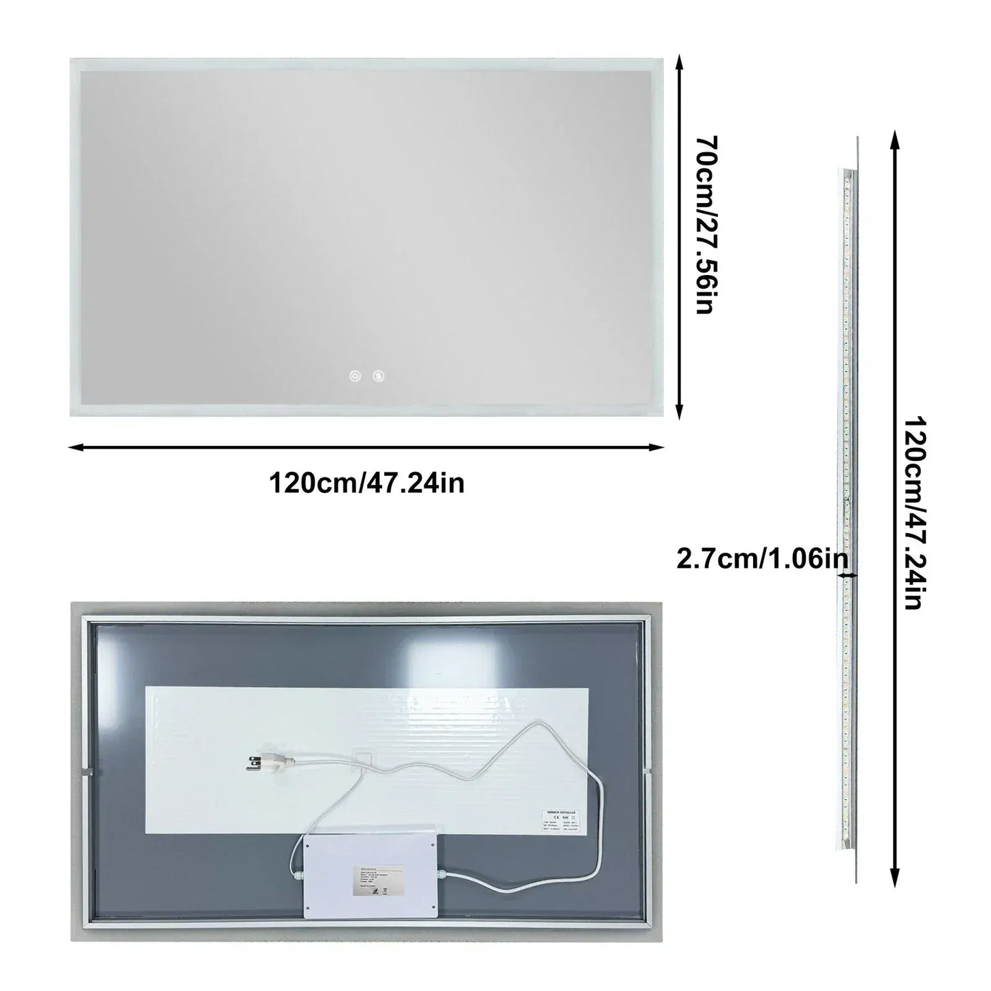 Smart LED Bathroom Mirror Anti-Fog Wall Mounted Vanity Mirror with 3 Color Dimmable Lights Touch Sensor 120x70cm - Image 3
