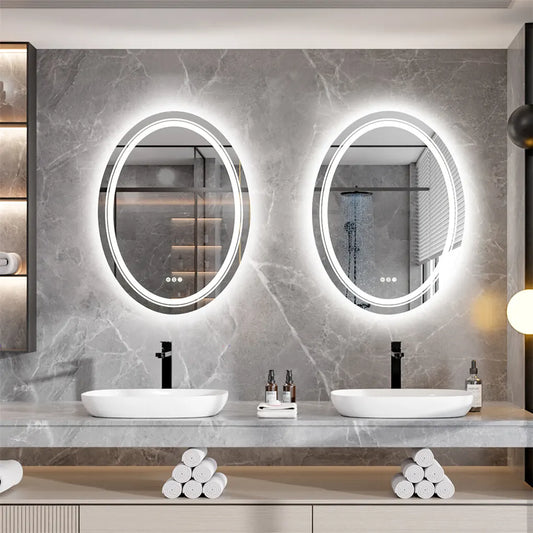 60x80cm Oval Backlit + Front LED Bathroom Mirror Dimmable Shatter-Proof Vanity Mirror - Image 2