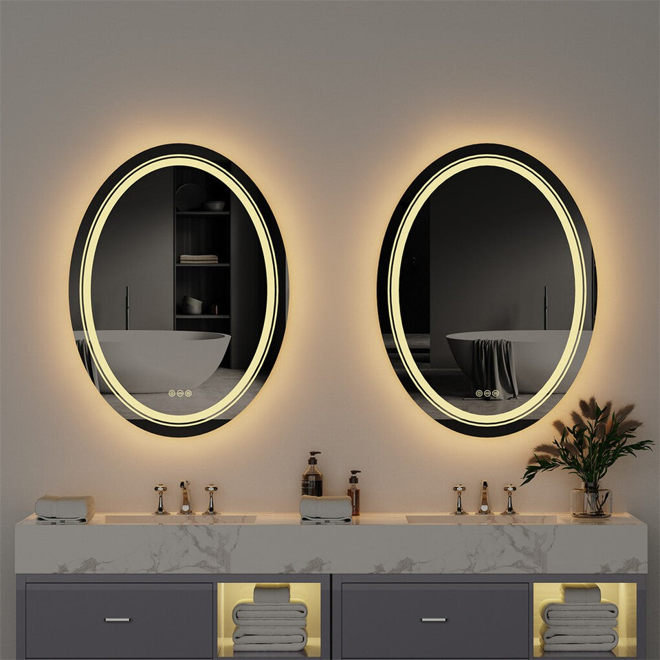 60x80cm Oval Backlit + Front LED Bathroom Mirror Dimmable Shatter-Proof Vanity Mirror - Image 3