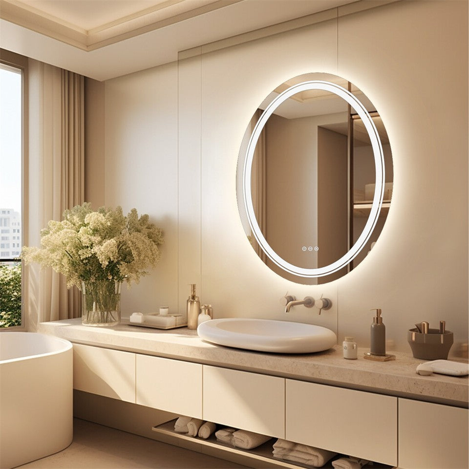 60x80cm Oval Backlit + Front LED Bathroom Mirror Dimmable Shatter-Proof Vanity Mirror - Image 5