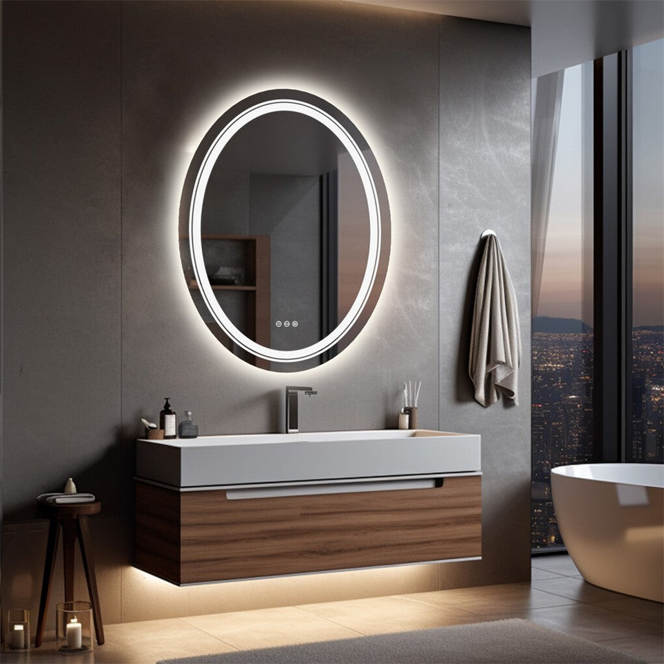 60x80cm Oval Backlit + Front LED Bathroom Mirror Dimmable Shatter-Proof Vanity Mirror - Image 6