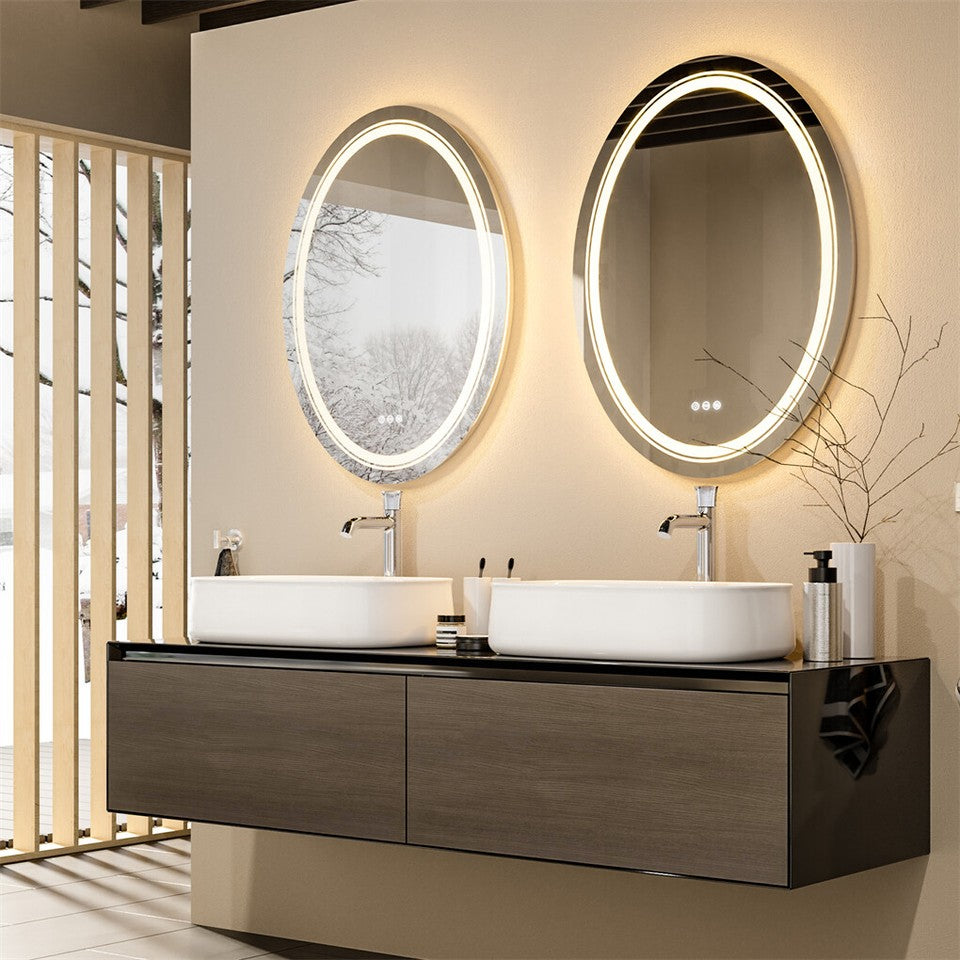 60x80cm Oval Backlit + Front LED Bathroom Mirror Dimmable Shatter-Proof Vanity Mirror - Image 7