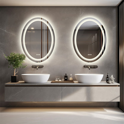 60x80cm Oval Backlit + Front LED Bathroom Mirror Dimmable Shatter-Proof Vanity Mirror - Image 8