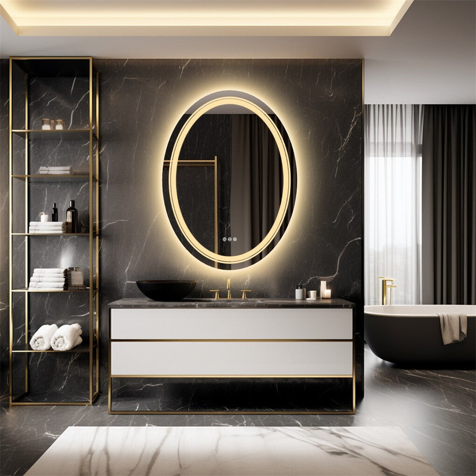 60x80cm Oval Backlit + Front LED Bathroom Mirror Dimmable Shatter-Proof Vanity Mirror - Image 9