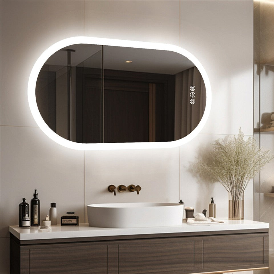 Premium Oval LED Anti-Fog Bathroom Mirror(100x50cm) - Image 3