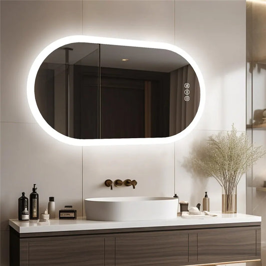 Premium Oval LED Anti-Fog Bathroom Mirror(100x50cm) - Image 3