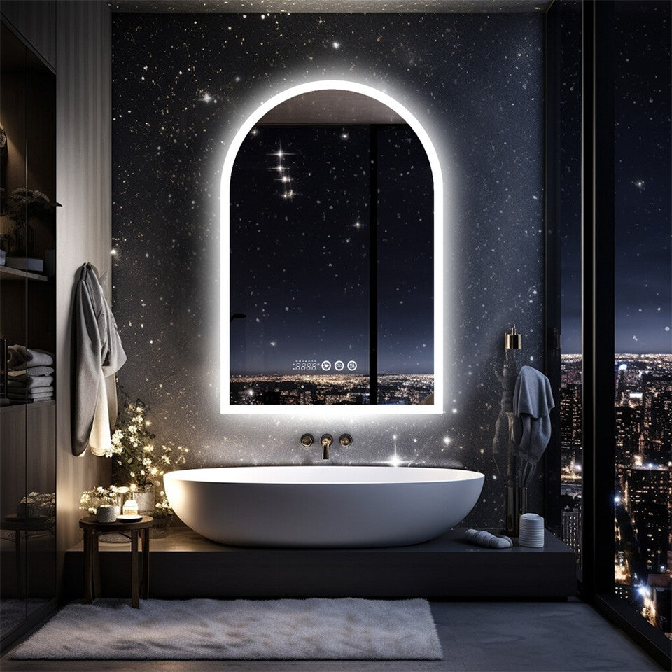 Arch Dimmable Led Bathroom Vanity Mirror w Antifog Temperature Date Time Display - Image 2