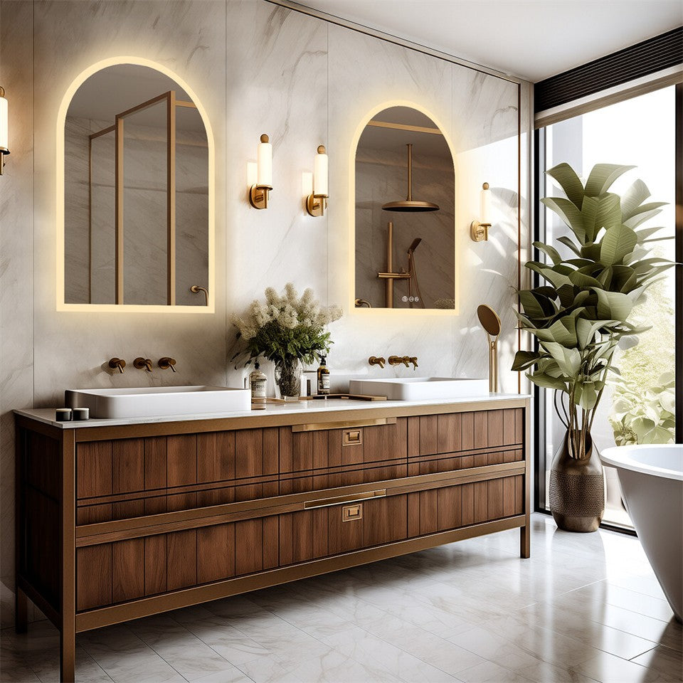 Arch Dimmable Led Bathroom Vanity Mirror w Antifog Temperature Date Time Display - Image 5
