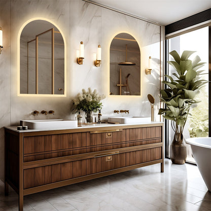 Arch Dimmable Led Bathroom Vanity Mirror w Antifog Temperature Date Time Display - Image 5