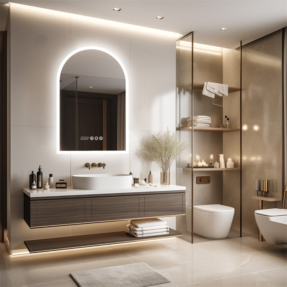 Arch Dimmable Led Bathroom Vanity Mirror w Antifog Temperature Date Time Display - Image 6