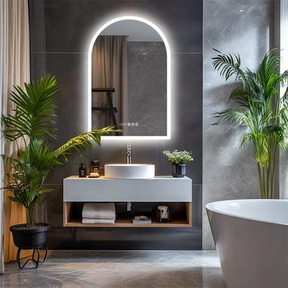 Arch Dimmable Led Bathroom Vanity Mirror w Antifog Temperature Date Time Display - Image 7