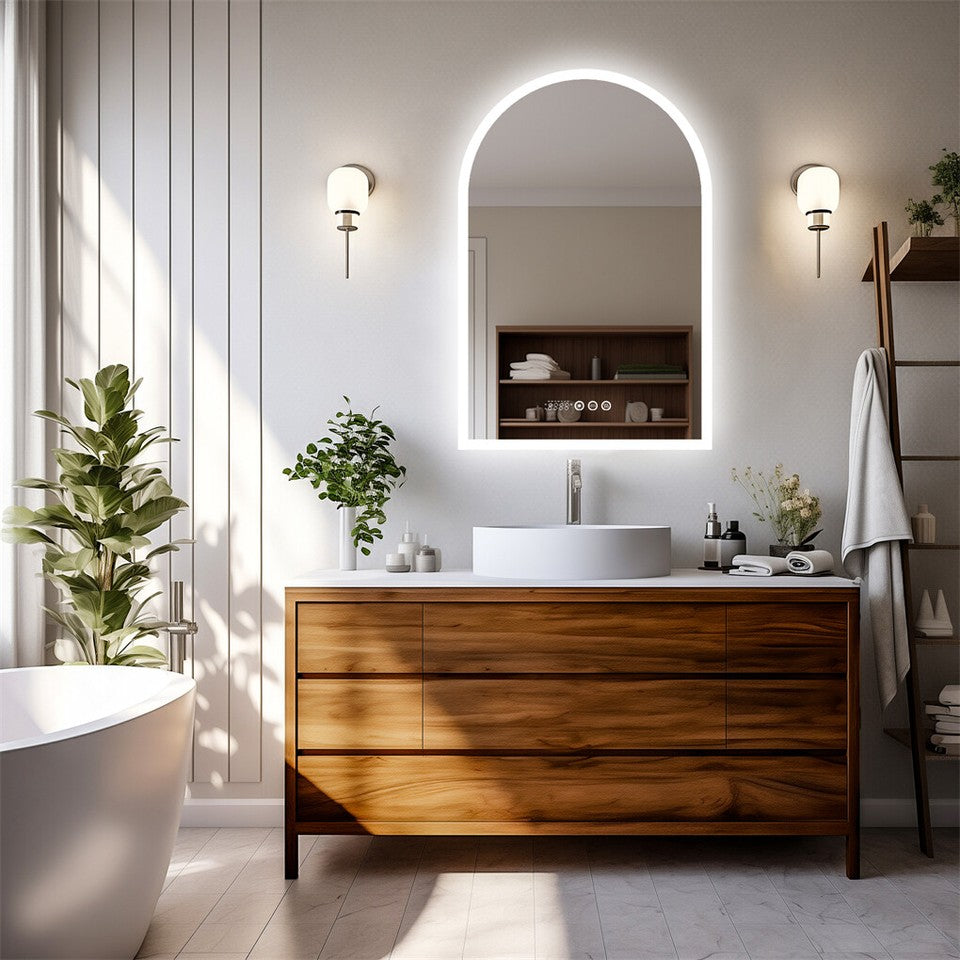 Arch Dimmable Led Bathroom Vanity Mirror w Antifog Temperature Date Time Display - Image 9