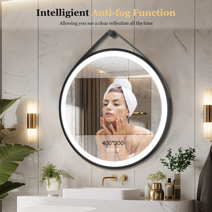 Round 700mm LED Bathroom Mirror with Leather Strap - Anti-Fog Dimmable Backlit Vanity Mirror - Wall Hanging Lighted Mirror - Image 6
