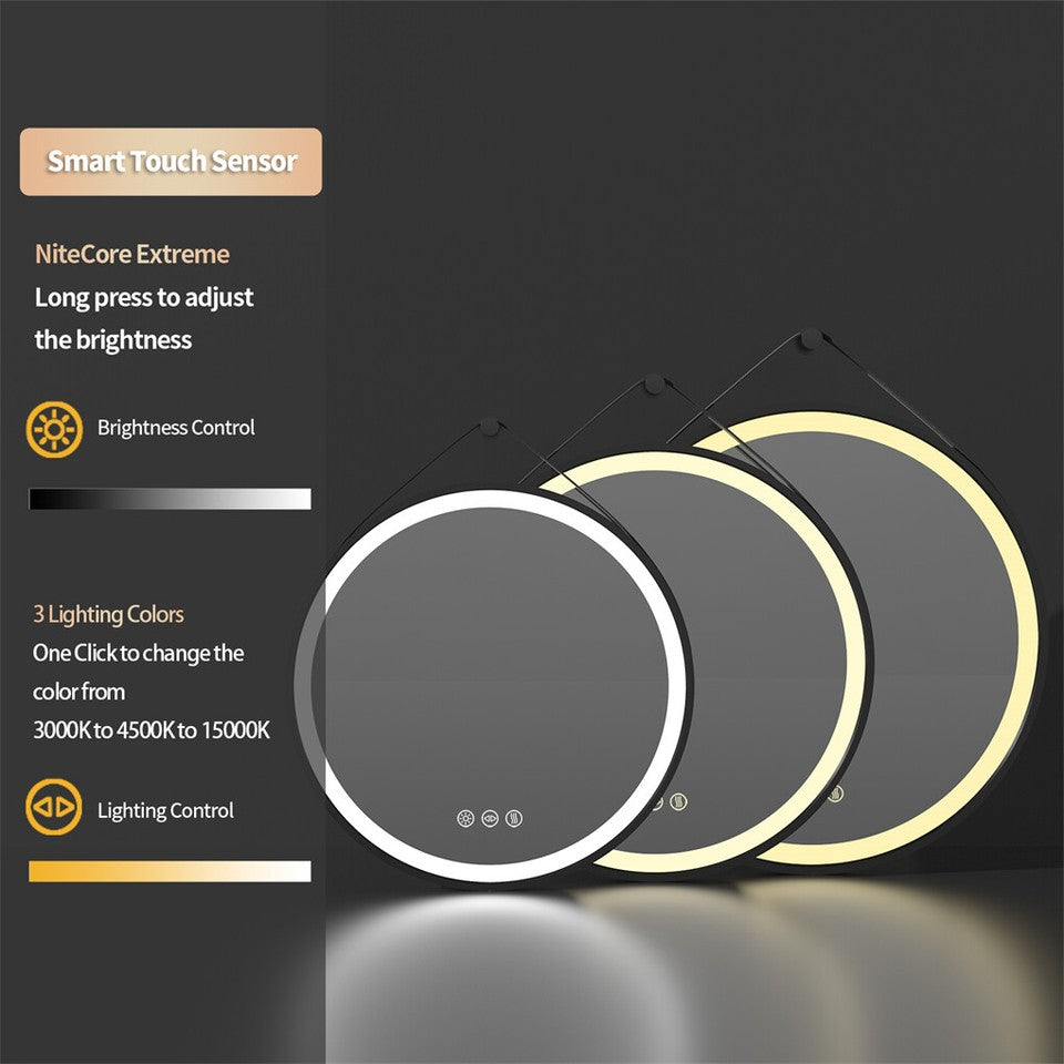 Round 700mm LED Bathroom Mirror with Leather Strap - Anti-Fog Dimmable Backlit Vanity Mirror - Wall Hanging Lighted Mirror - Image 9