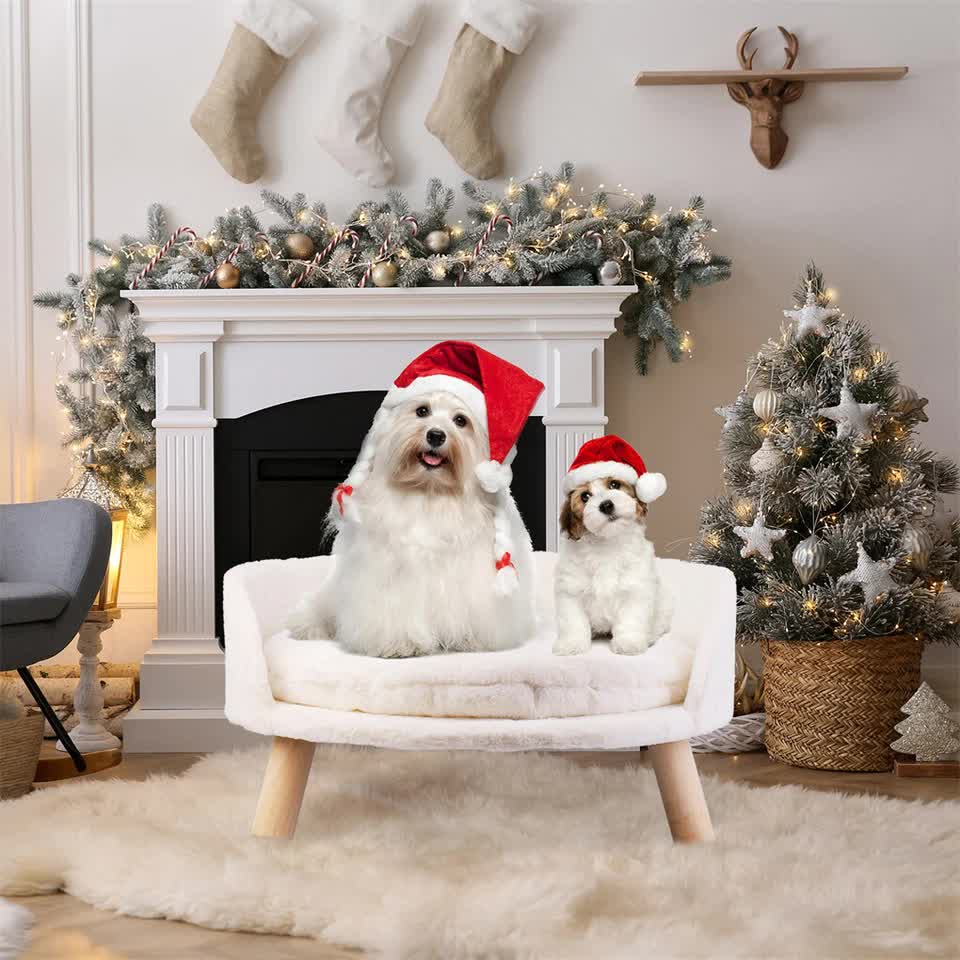 Pet Sofa Bed with Plush Cushion & Wooden Legs - Image 7