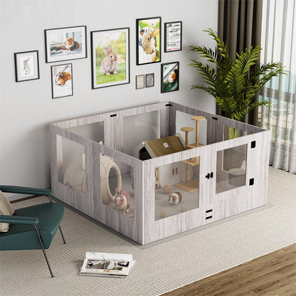 Fin 8 Panel Safest Tempered Glass Dog Whelping Pen Box Shatter-Proof Playpen Exercise Box - Image 3