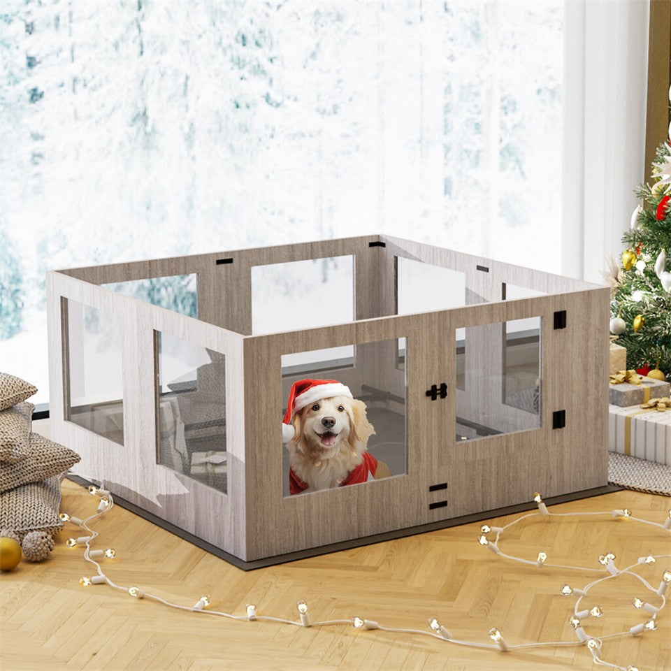 Fin 8 Panel Safest Tempered Glass Dog Whelping Pen Box Shatter-Proof Playpen Exercise Box - Image 4