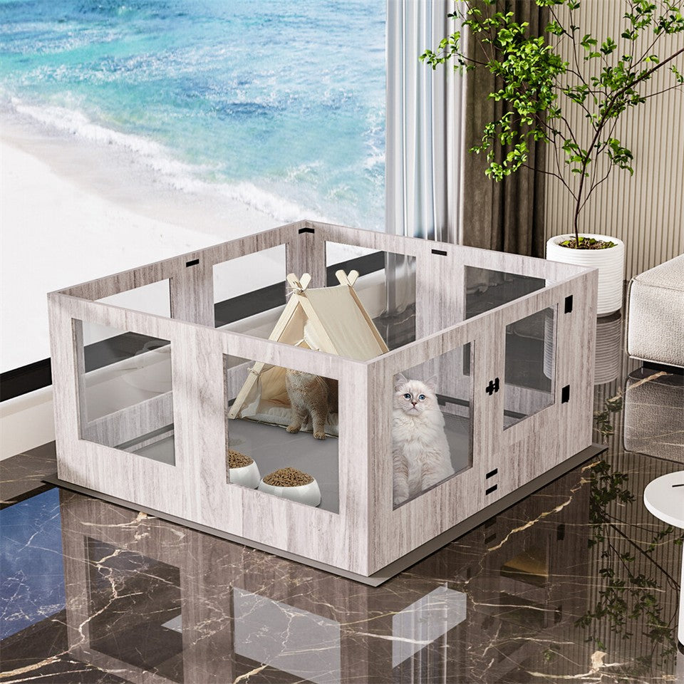 Fin 8 Panel Safest Tempered Glass Dog Whelping Pen Box Shatter-Proof Playpen Exercise Box - Image 6