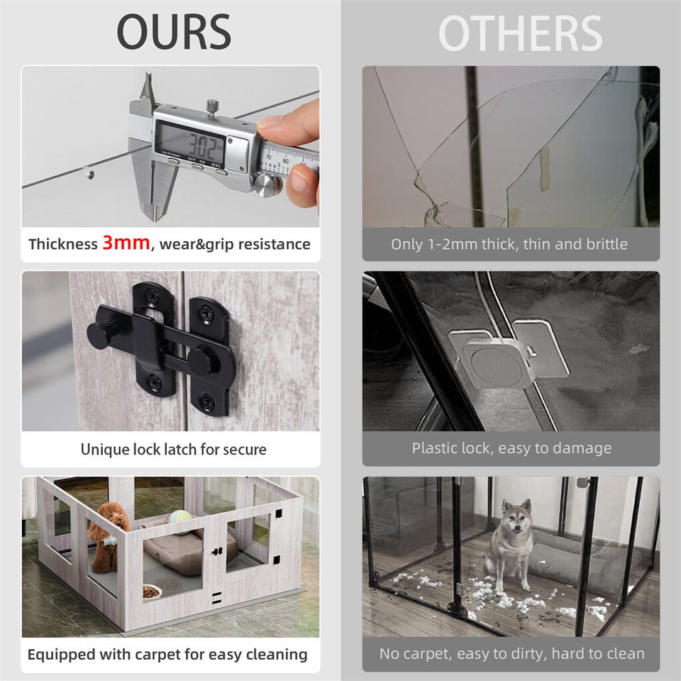 Fin 8 Panel Safest Tempered Glass Dog Whelping Pen Box Shatter-Proof Playpen Exercise Box - Image 8