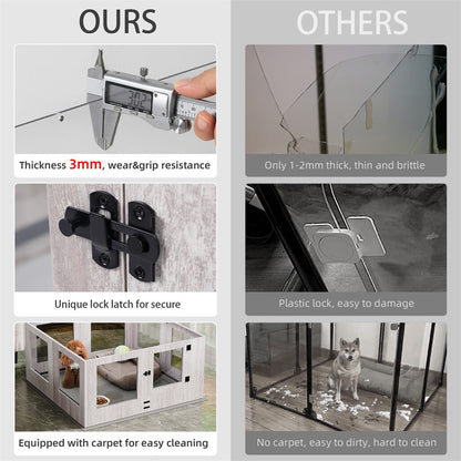 Fin 8 Panel Safest Tempered Glass Dog Whelping Pen Box Shatter-Proof Playpen Exercise Box - Image 8