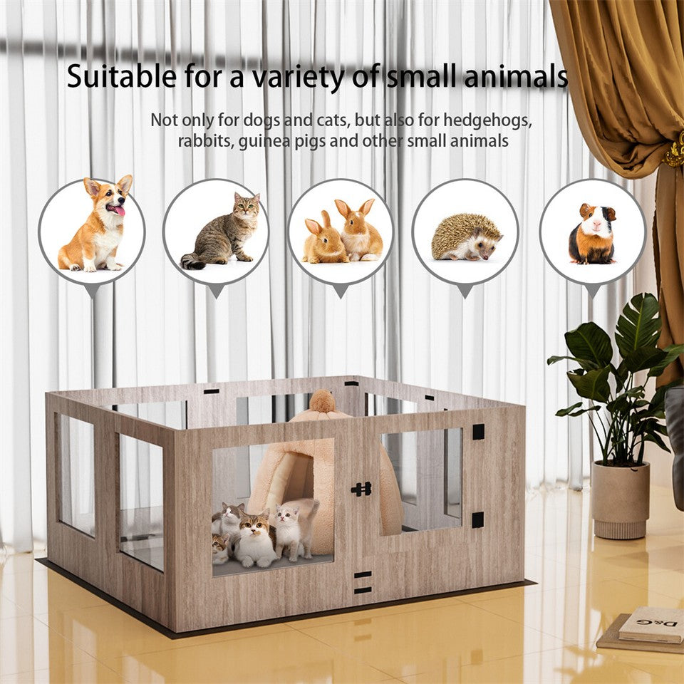 Fin 8 Panel Safest Tempered Glass Dog Whelping Pen Box Shatter-Proof Playpen Exercise Box - Image 9