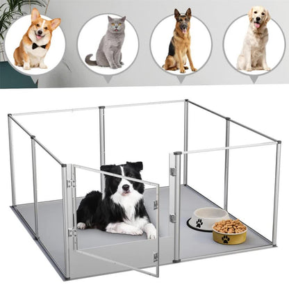 81cm Highest Acrylic Dog Whelping Pen Box Safe Aluminum Frame Pet Playpen w/ Mat - Image 2