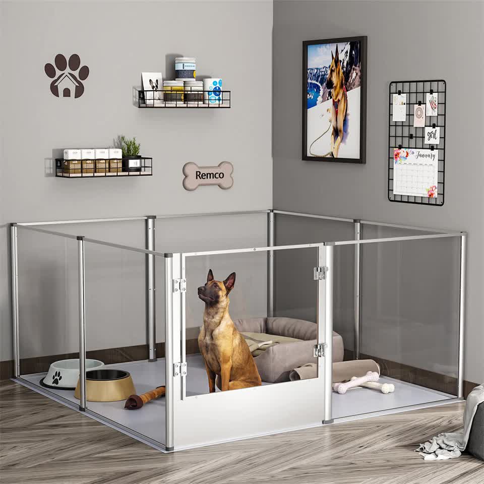 81cm Highest Acrylic Dog Whelping Pen Box Safe Aluminum Frame Pet Playpen w/ Mat - Image 3