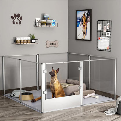 81cm Highest Acrylic Dog Whelping Pen Box Safe Aluminum Frame Pet Playpen w/ Mat - Image 3