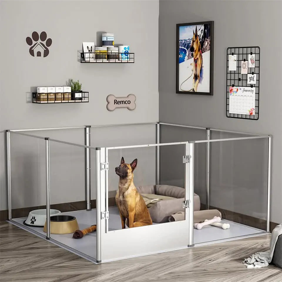 81cm Highest Acrylic Dog Whelping Pen Box Safe Aluminum Frame Pet Playpen w/ Mat - Image 3