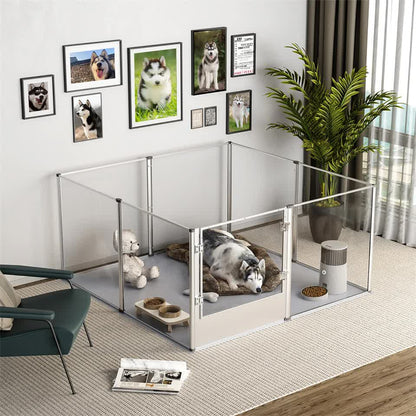 81cm Highest Acrylic Dog Whelping Pen Box Safe Aluminum Frame Pet Playpen w/ Mat - Image 4