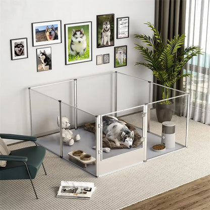 81cm Highest Acrylic Dog Whelping Pen Box Safe Aluminum Frame Pet Playpen w/ Mat - Image 4