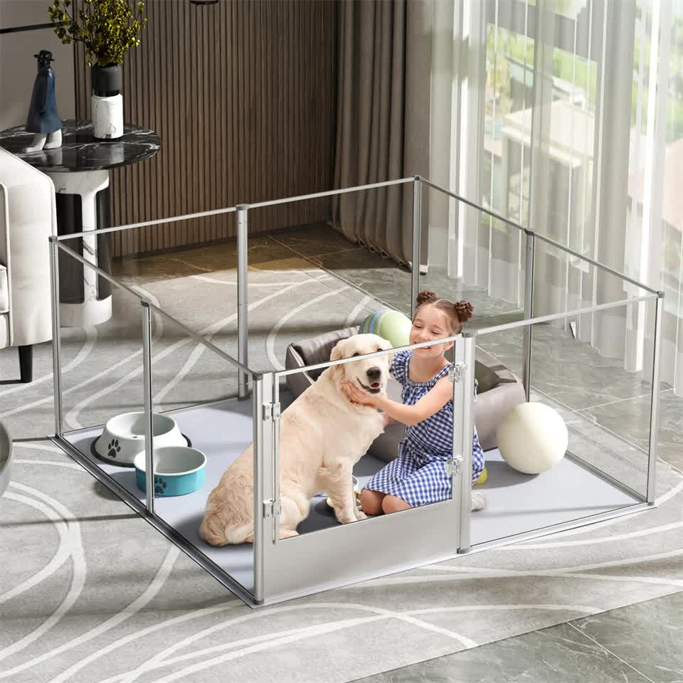 81cm Highest Acrylic Dog Whelping Pen Box Safe Aluminum Frame Pet Playpen w/ Mat - Image 5