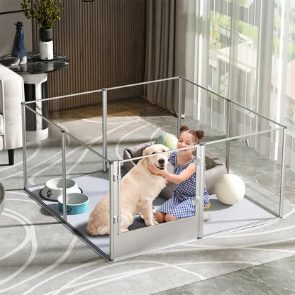 81cm Highest Acrylic Dog Whelping Pen Box Safe Aluminum Frame Pet Playpen w/ Mat - Image 5