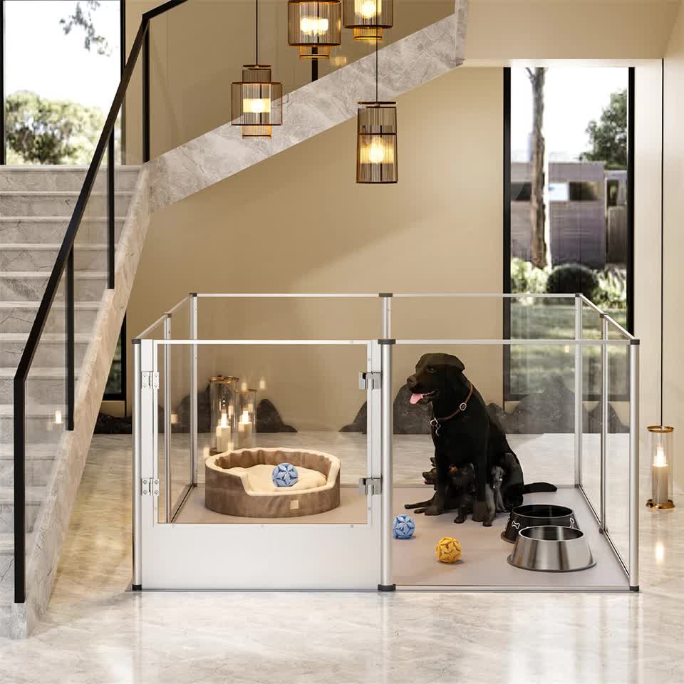 81cm Highest Acrylic Dog Whelping Pen Box Safe Aluminum Frame Pet Playpen w/ Mat - Image 6
