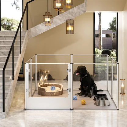 81cm Highest Acrylic Dog Whelping Pen Box Safe Aluminum Frame Pet Playpen w/ Mat - Image 6