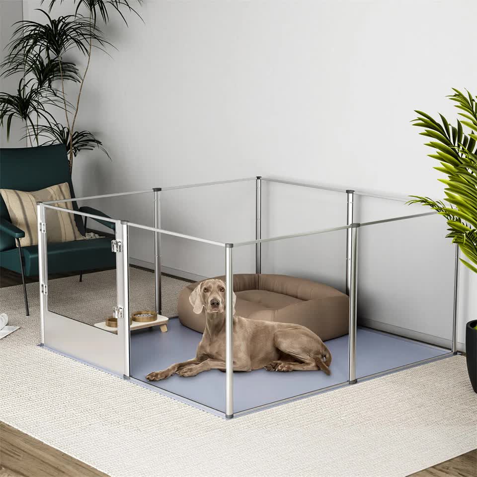 81cm Highest Acrylic Dog Whelping Pen Box Safe Aluminum Frame Pet Playpen w/ Mat - Image 7