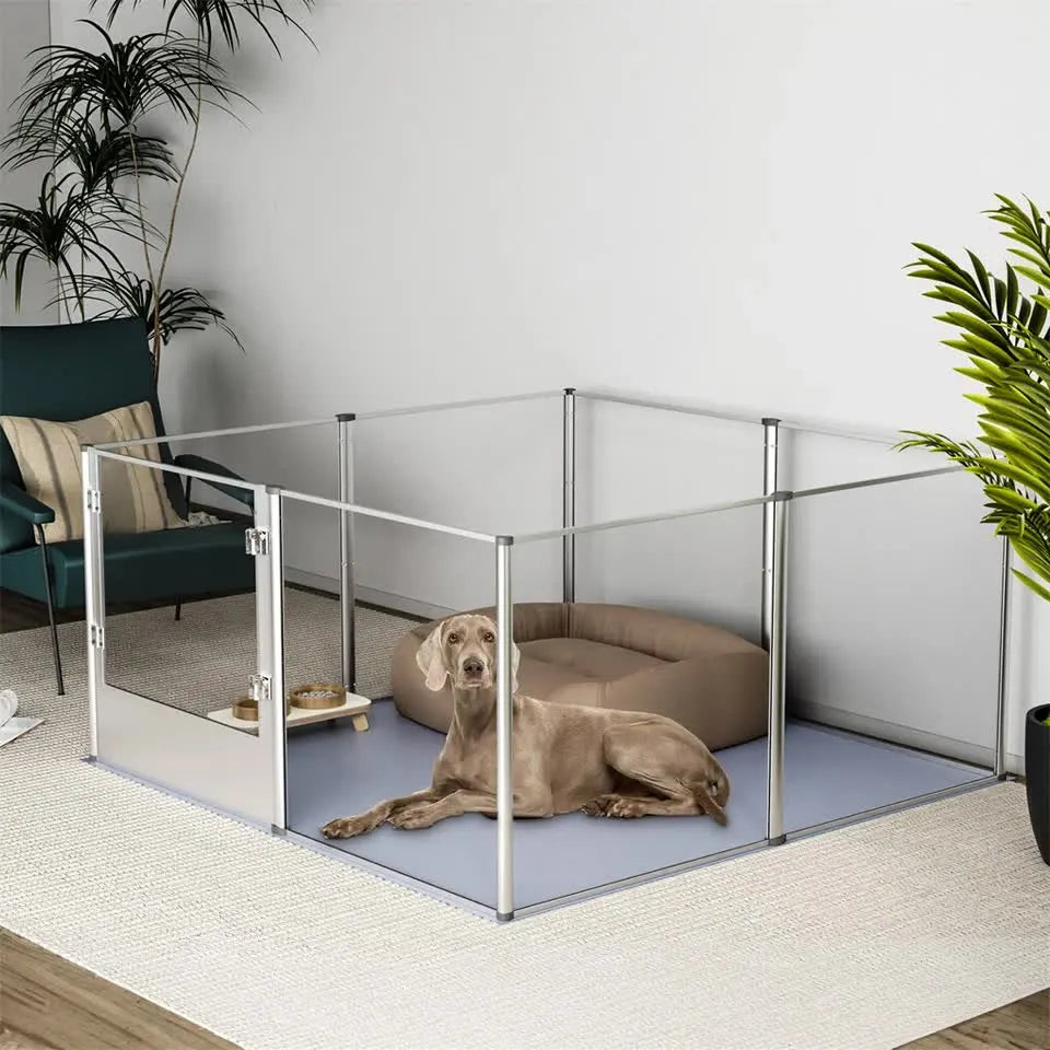 81cm Highest Acrylic Dog Whelping Pen Box Safe Aluminum Frame Pet Playpen w/ Mat - Image 7