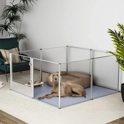 81cm Highest Acrylic Dog Whelping Pen Box Safe Aluminum Frame Pet Playpen w/ Mat - Image 7