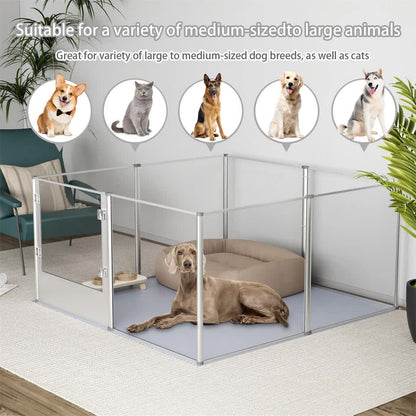 81cm Highest Acrylic Dog Whelping Pen Box Safe Aluminum Frame Pet Playpen w/ Mat - Image 9