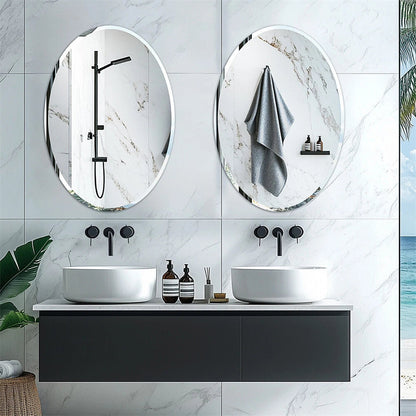 Beveled Edge Oval Wall Mirror, Frameless Decorative Glass Mirror for Bathroom, Living Room, Entryway, Hallway - 50x70cm - Image 3